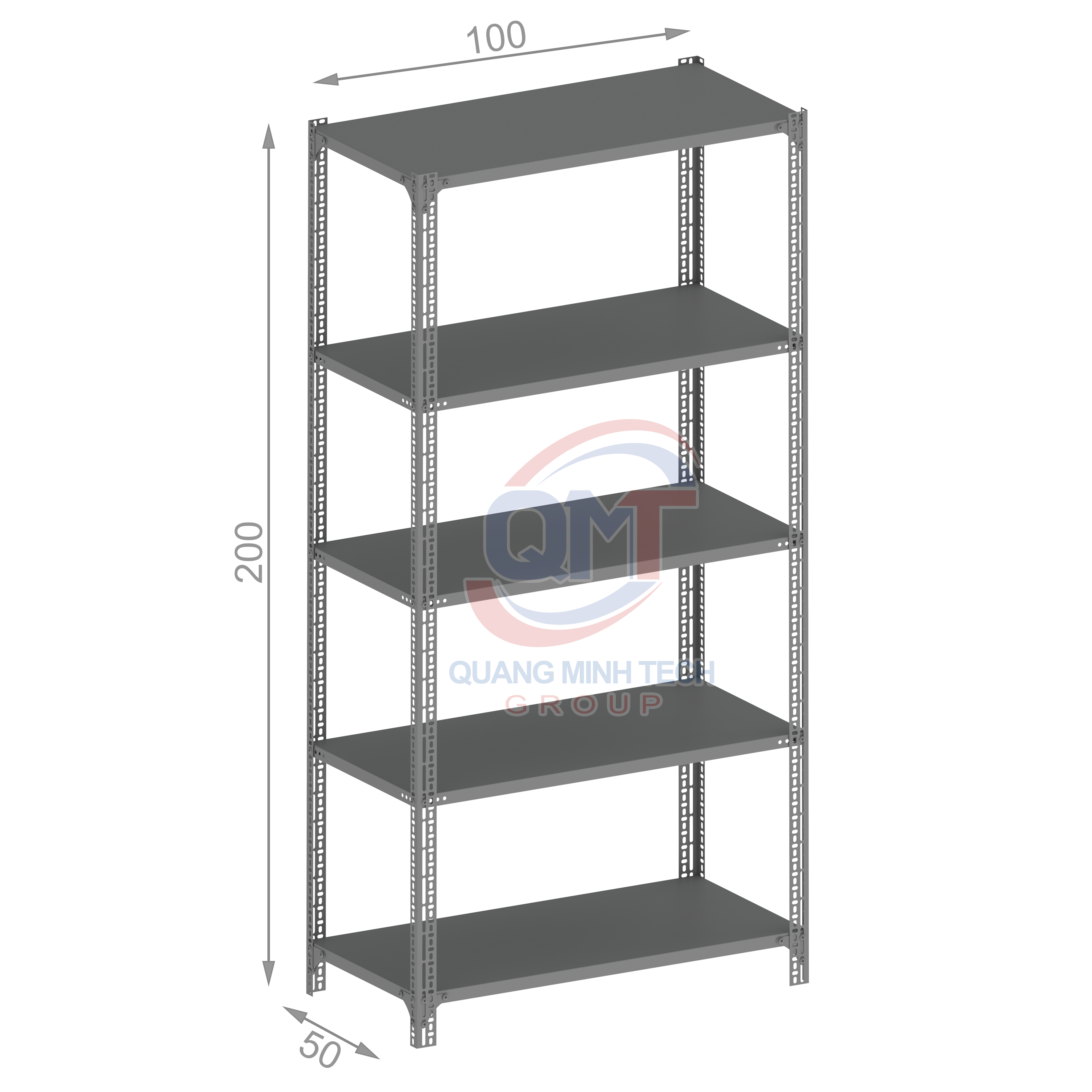 Thông số kỹ thuật Kệ V lỗ 5 tầng- L100W50H200 (cm)