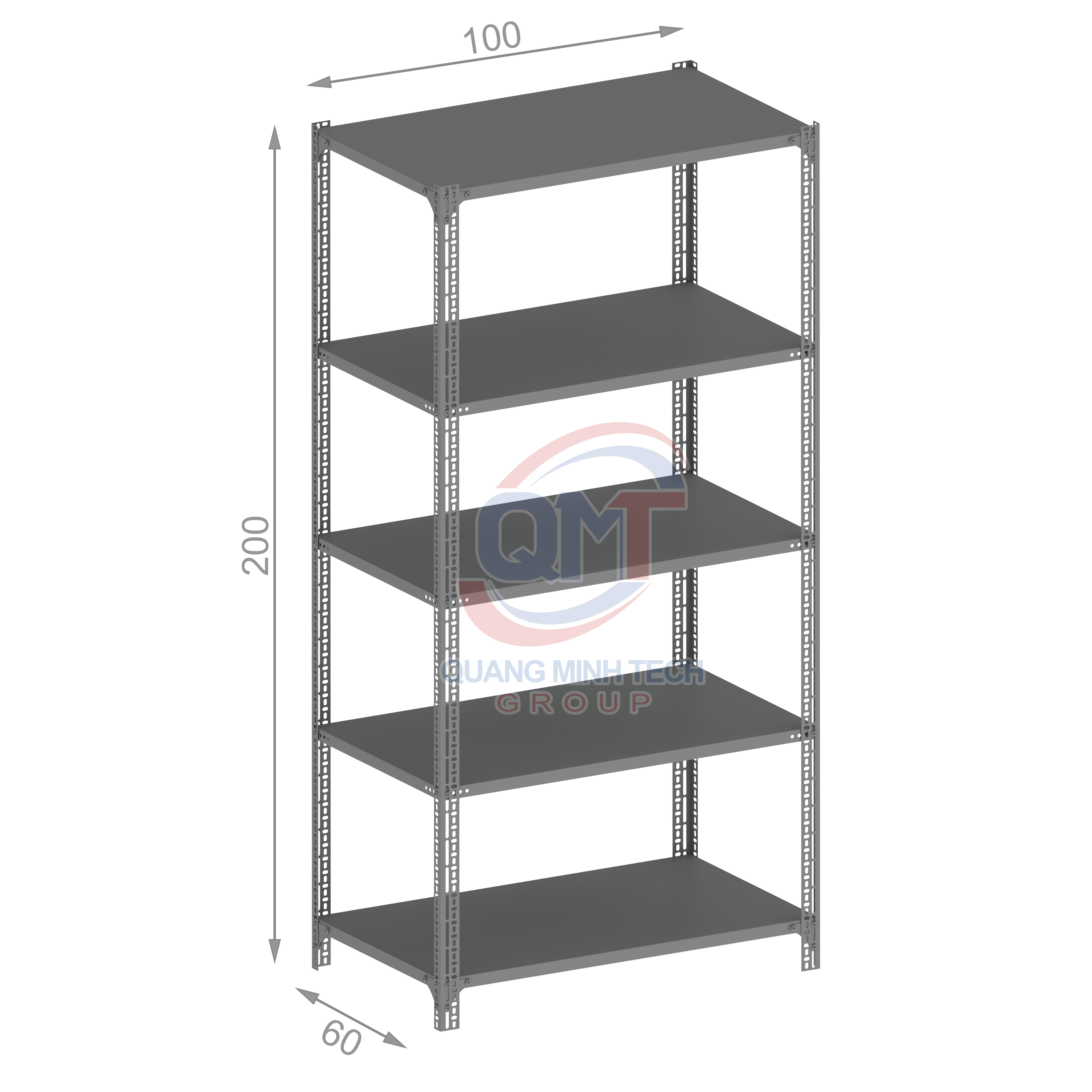 Kệ V lỗ 5 tầng- L100W60H200 (cm) 
