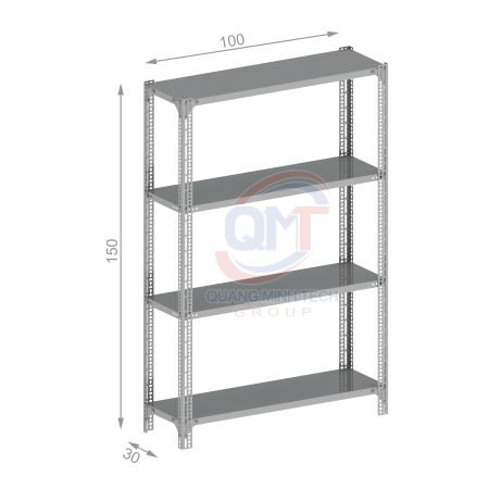 Cấu tạo Kệ V lỗ 4 tầng- L100W30H150 (cm)