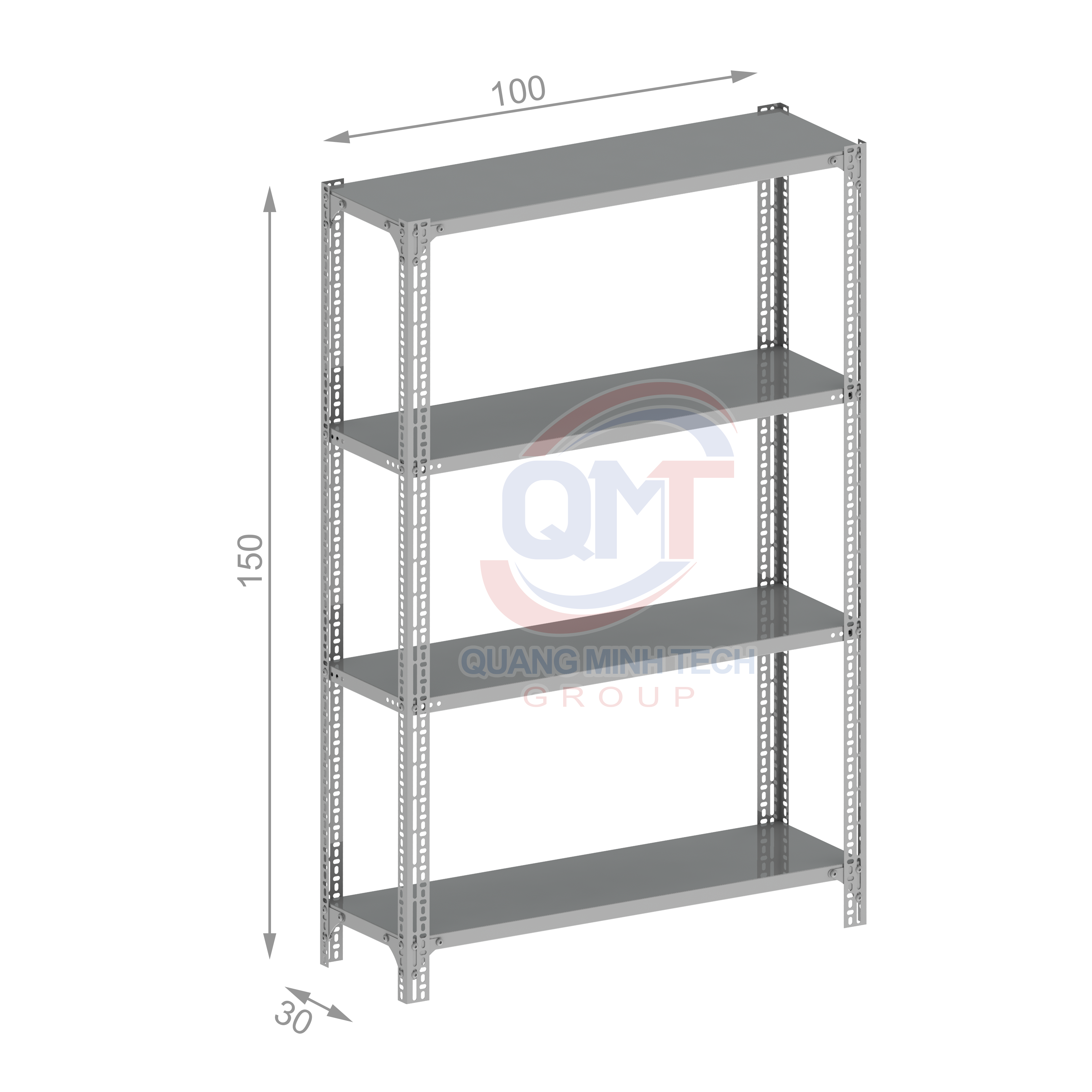 Cấu tạo Kệ V lỗ 4 tầng- L100W30H150 (cm) 