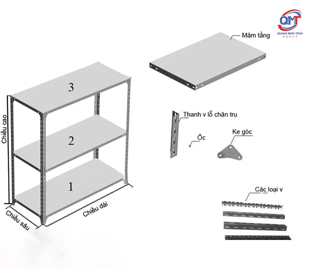Cấu tạo và báo giá kệ sắt V lỗ đa năng