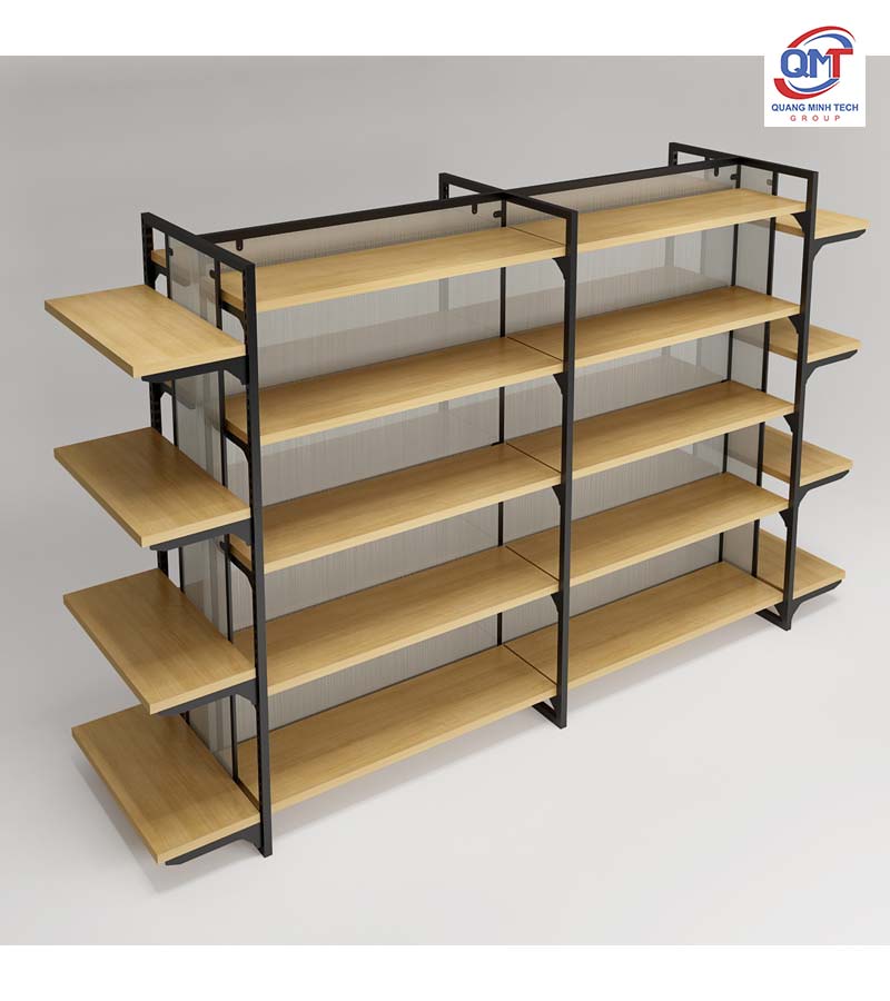 Kệ trưng bày sách báo khung sắt mâm gỗ